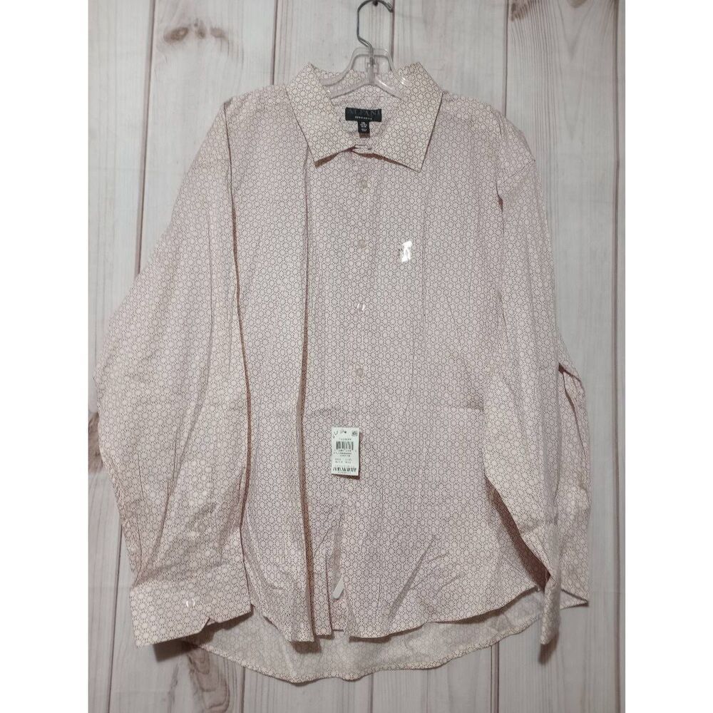 Alfani Shirt Men's 2xl White Red Button Front Long Sleeve  Regular‎ Fit
